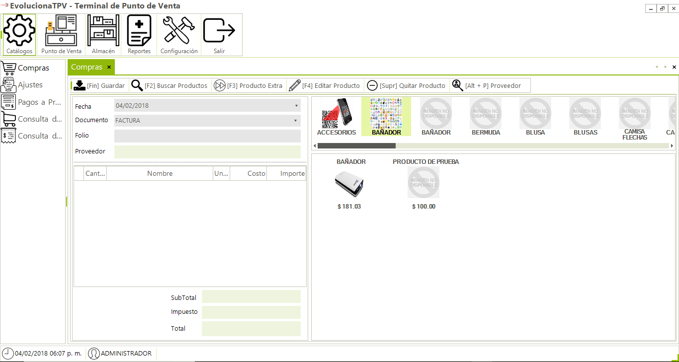 Pantalla de compras touch